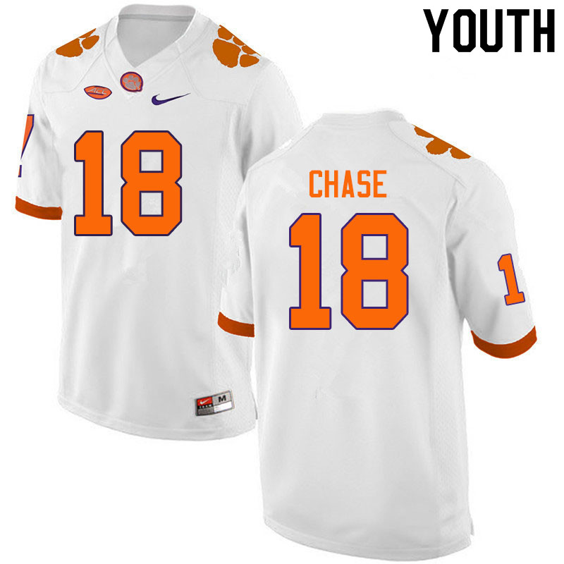 Youth #18 T.J. Chase Clemson Tigers College Football Jerseys Sale-White - Click Image to Close